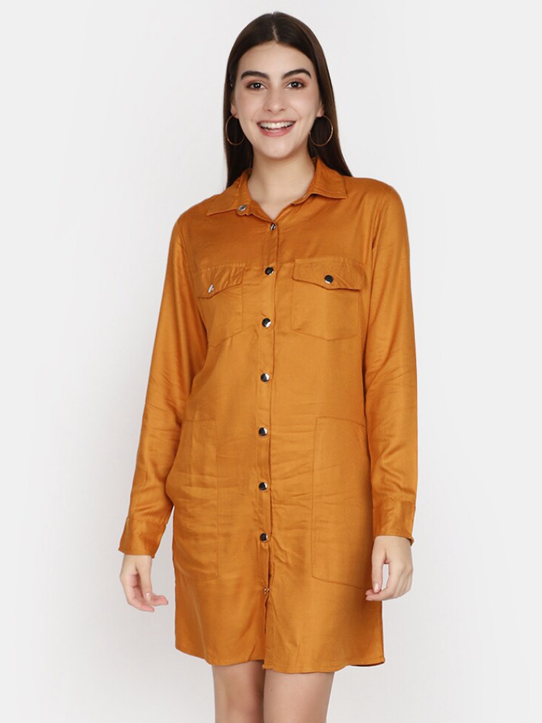 

V-Mart Long Sleeve Cotton Shirt Dress, Mustard