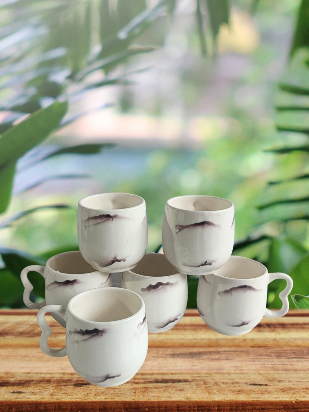 

Love Unlimited White & Purple 6 Pieces Printed Ceramic Glossy Cups 125 ml Each