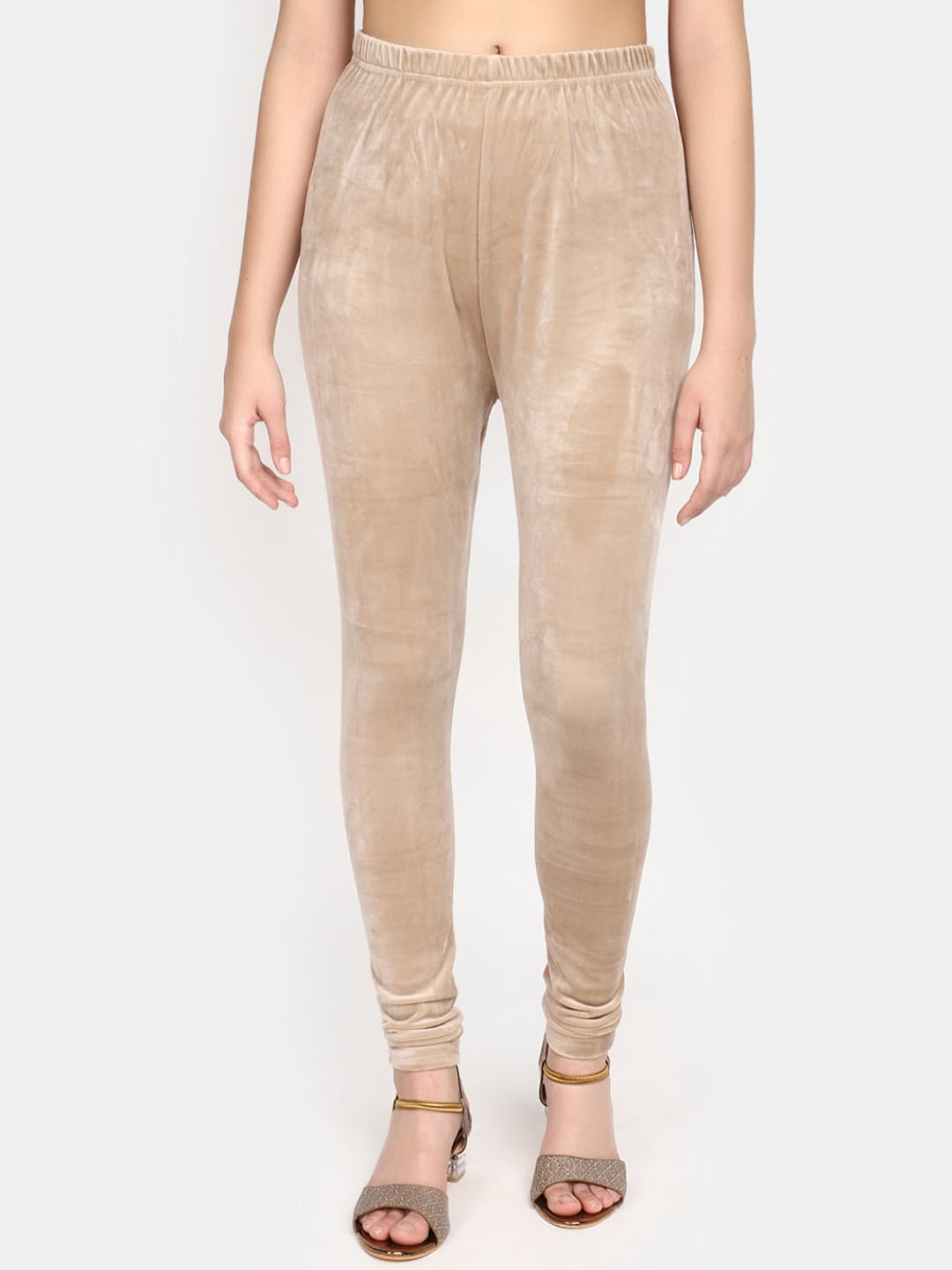 

V-Mart Churidar-Length Velvet Leggings, Beige