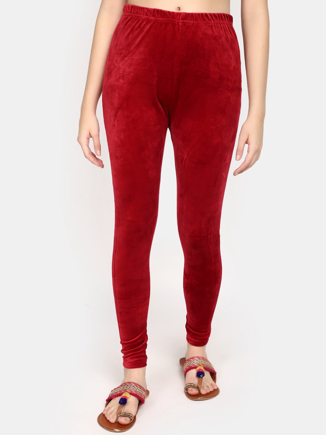 

V-Mart Knitted Velvet Churidar Length Leggings, Maroon