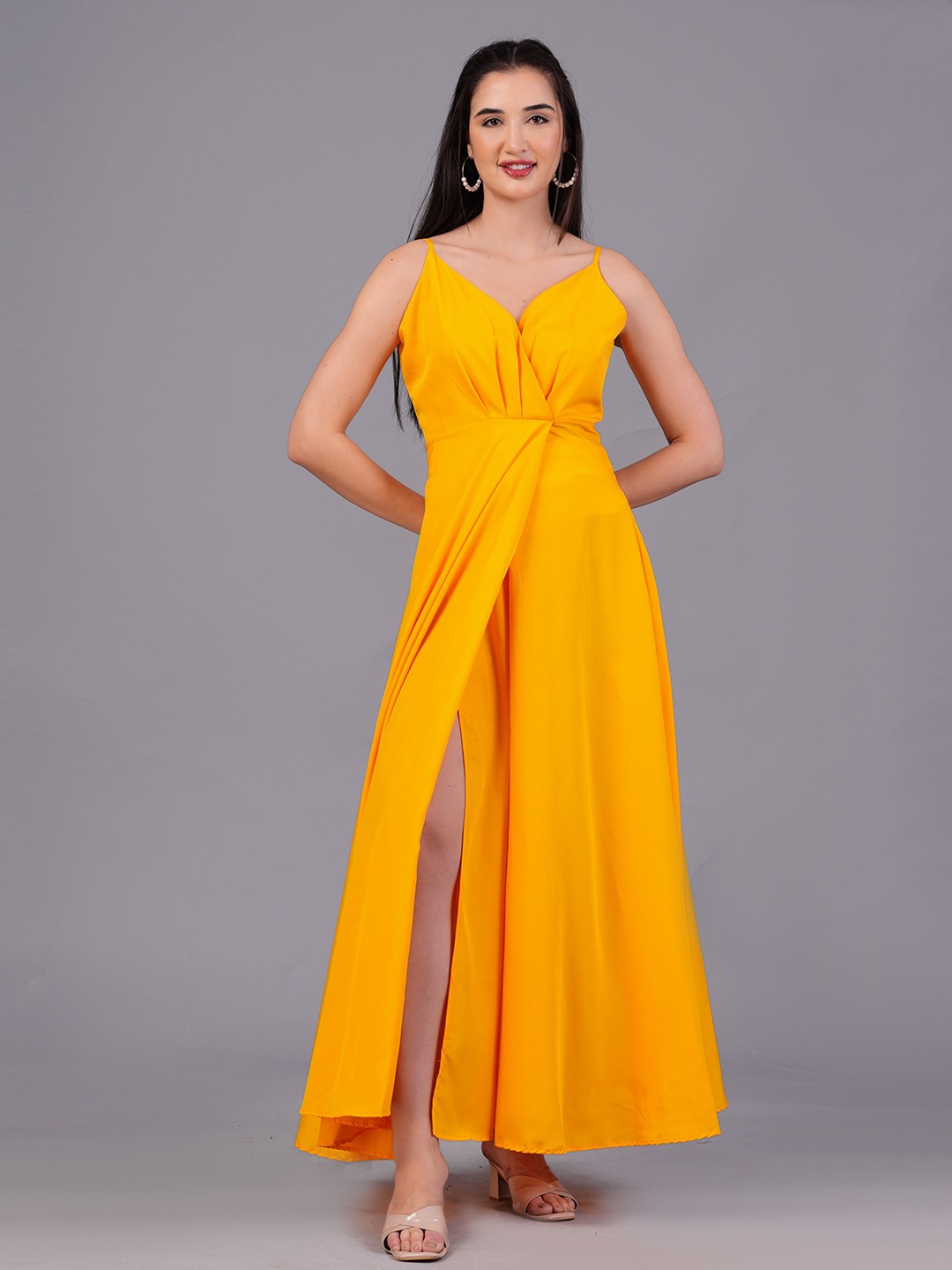 

KUROCK Shoulder Straps Gathered Detailed Cotton Maxi Dress, Yellow