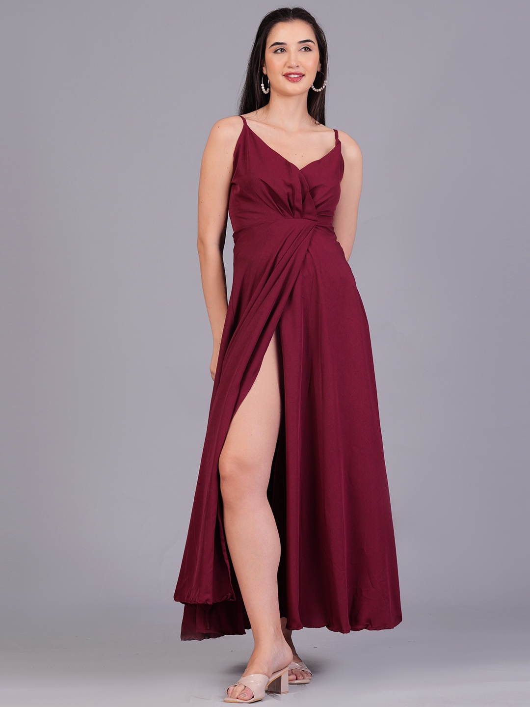 

KUROCK Gathered Sleeveless Crepe Maxi Dress, Maroon