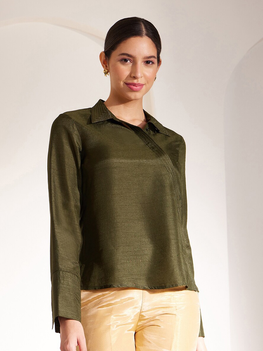 

Pink Fort Classic Tailored Fit Opaque Semiformal Shirt, Olive