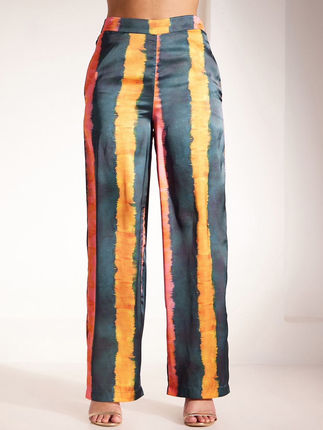 Pink Fort Women Striped Parallel Trousers, Yellow