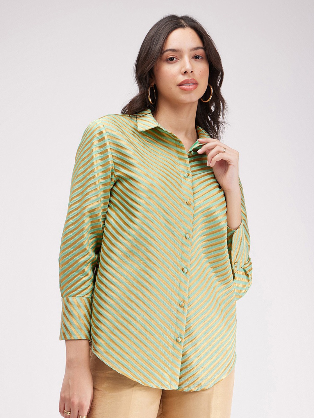 

Pink Fort Geometric Printed Casual Shirt, Green