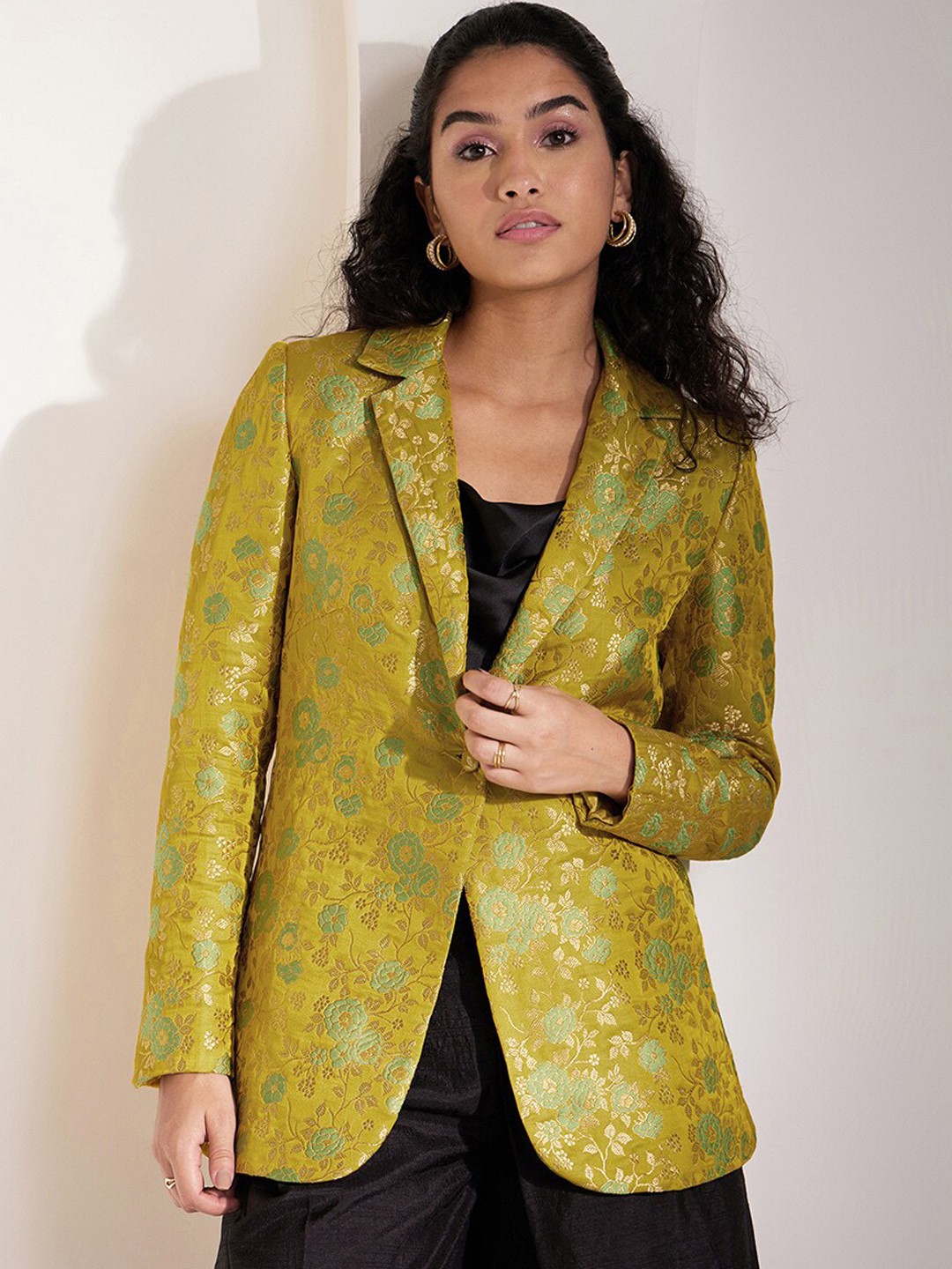 

Pink Fort Self Design Single-Breasted Blazers, Yellow