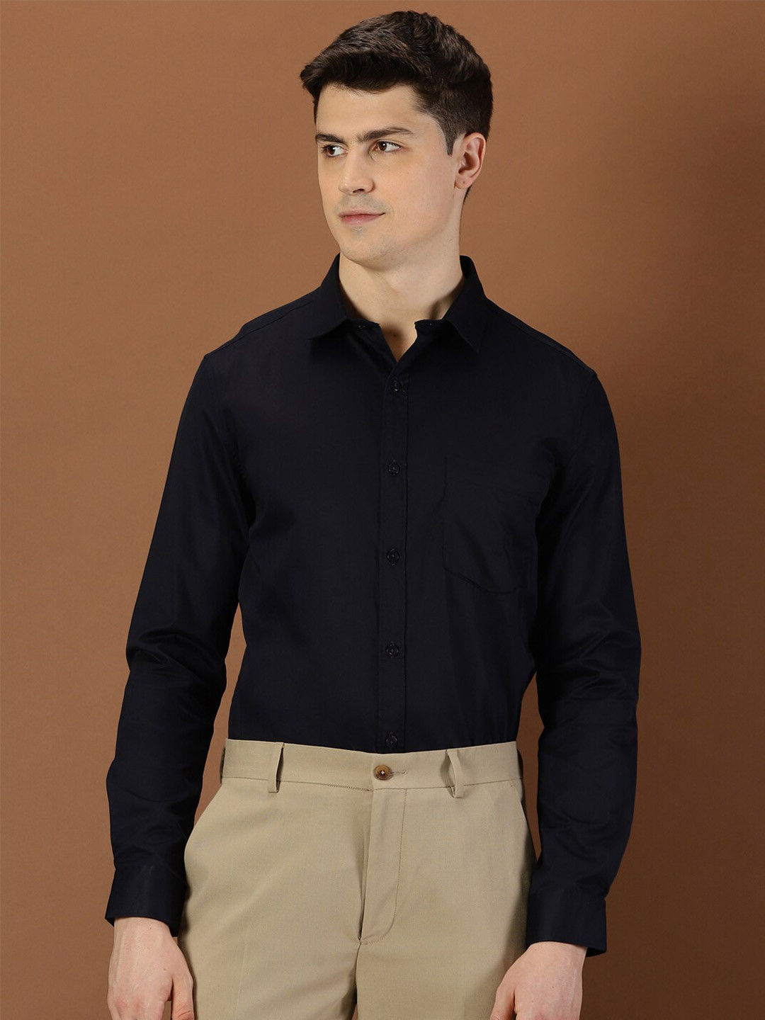 

INVICTUS Original Slim Fit Opaque Pure Cotton Formal Shirt, Navy blue