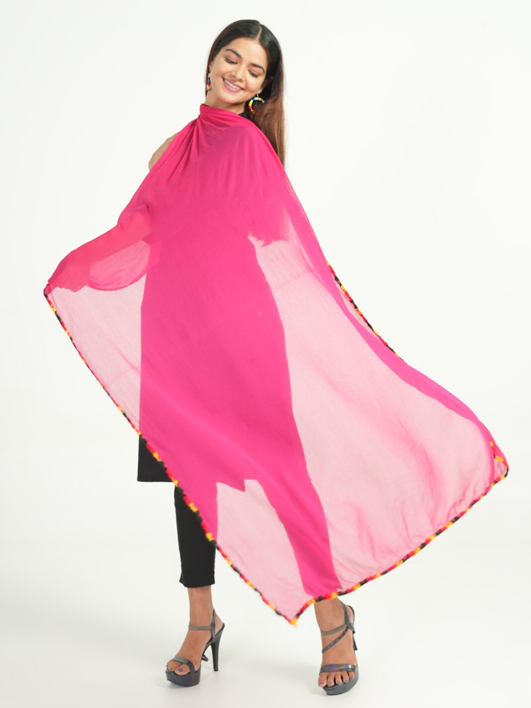 

HELLA FASHIONS Taping Border Dupatta, Fuchsia