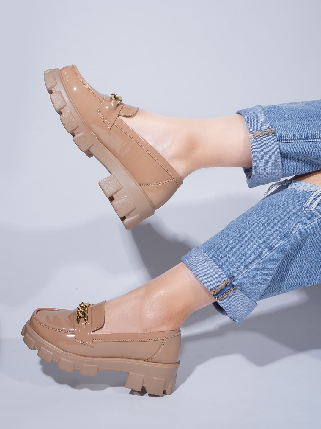 

JM Looks Closed Back Platform Pumps, Beige