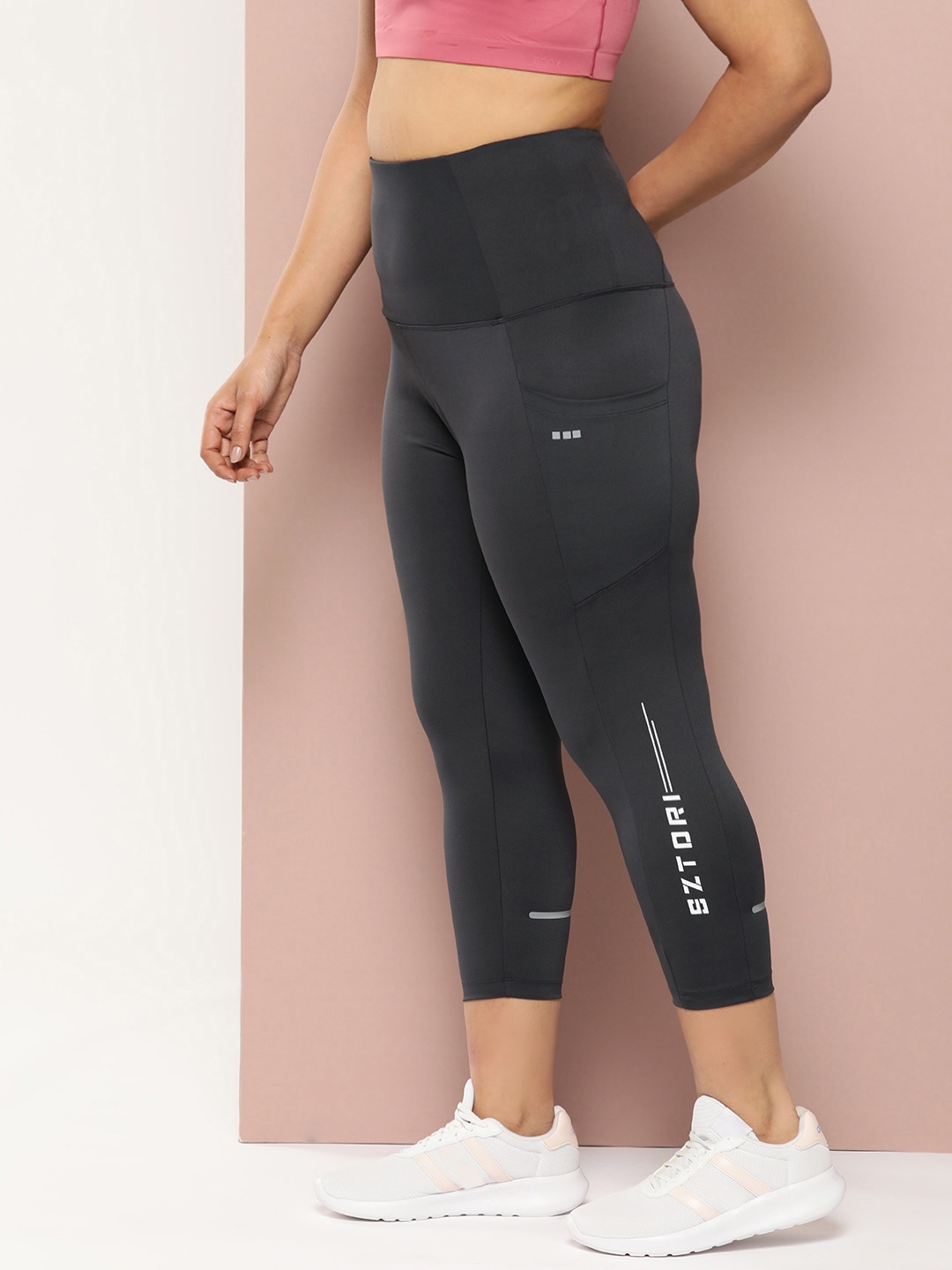

Sztori Women Plus Size Antimicrobial Finish 3/4th Length Activewear Tights, Charcoal