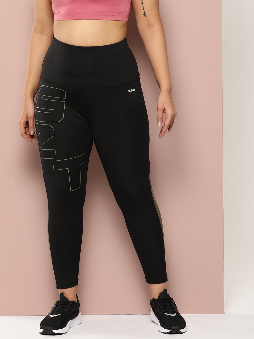 

Sztori Women Plus Size Printed Antimicrobial Finish Cropped Activewear Tights, Black