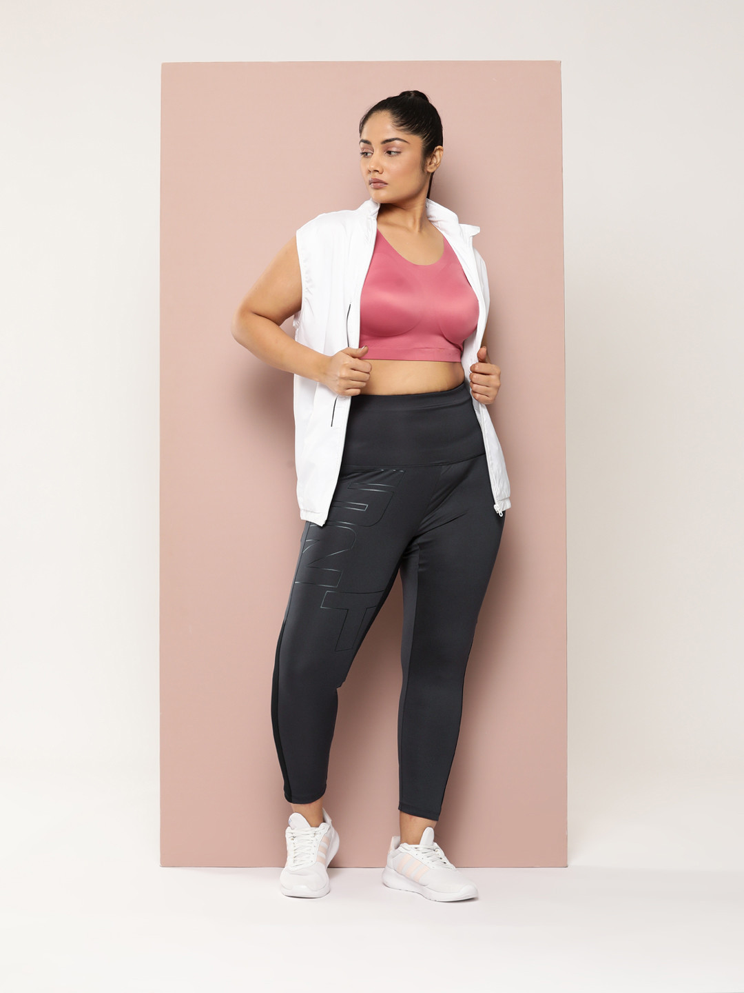 Sztori Women Plus Size Printed Antimicrobial Finish Cropped Activewear Tights, Charcoal