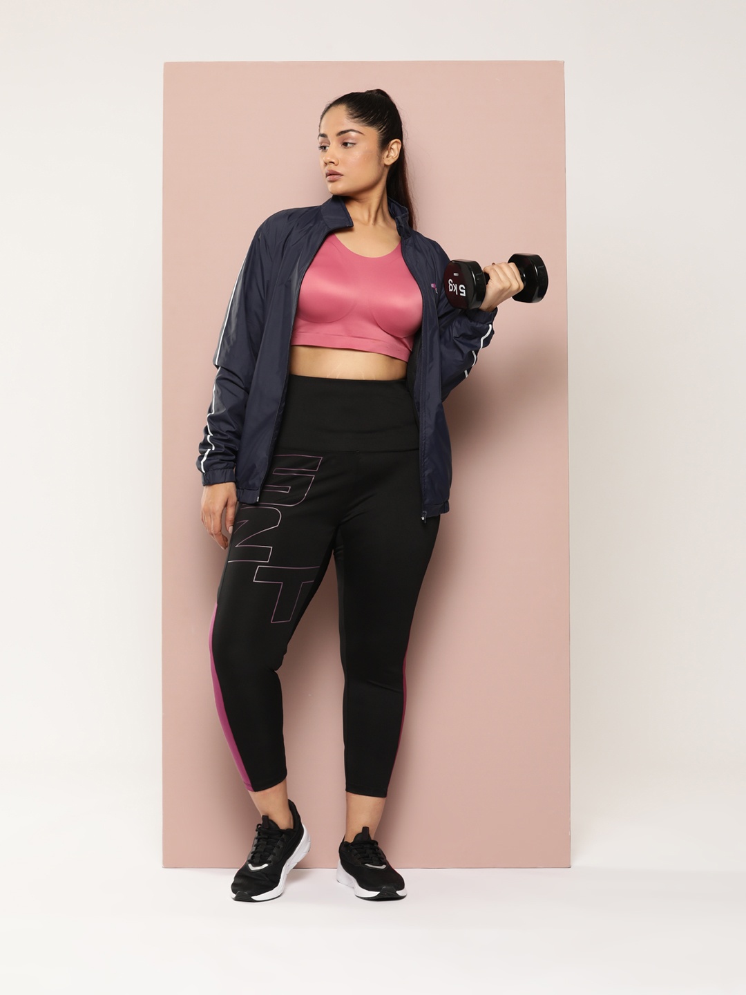 

Sztori Women Plus Size Printed Activewear Cropped Tights with Reflective Detail, Black