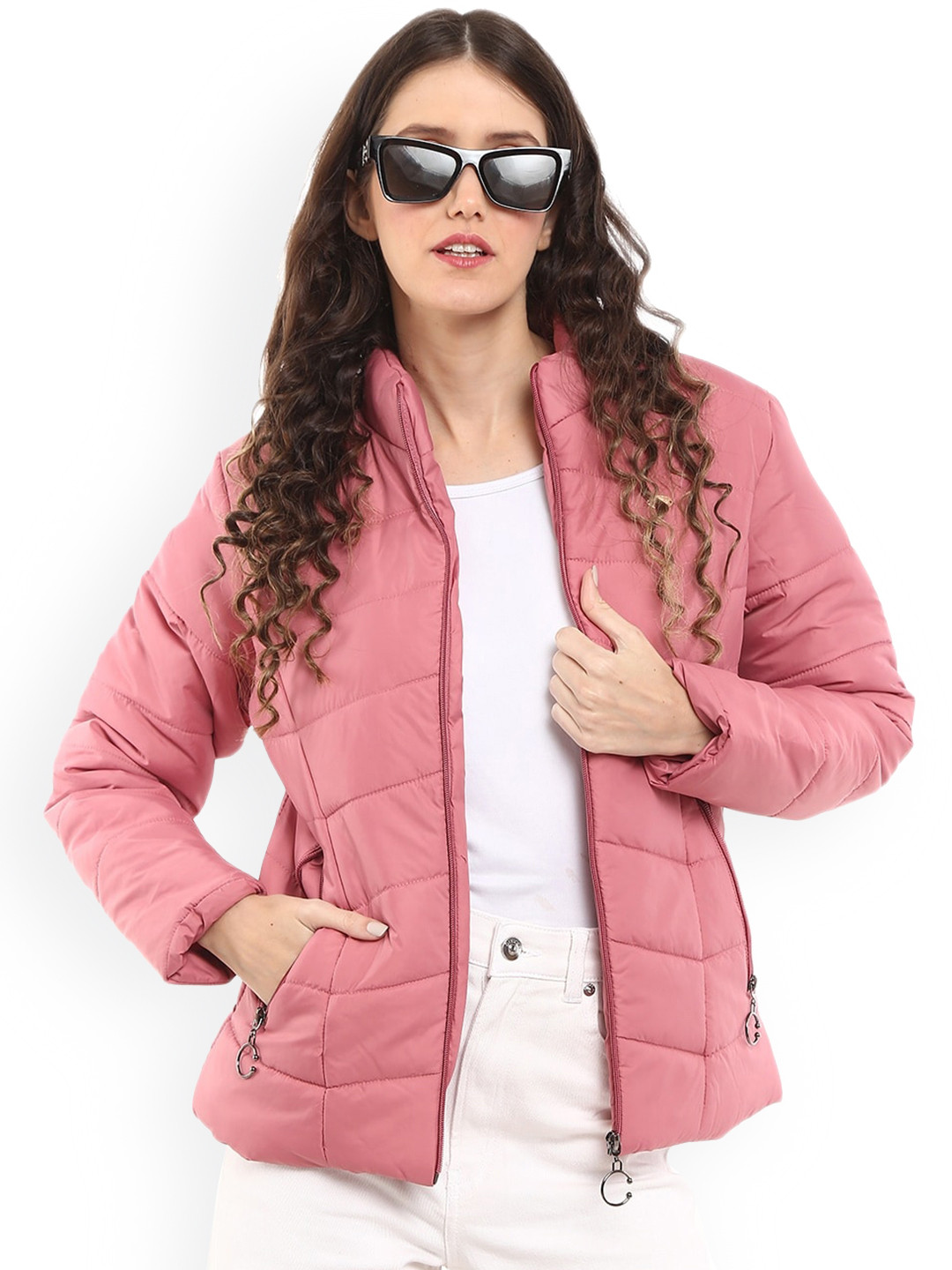 

V-Mart Mock Collar Cotton Puffer Jacket, Pink