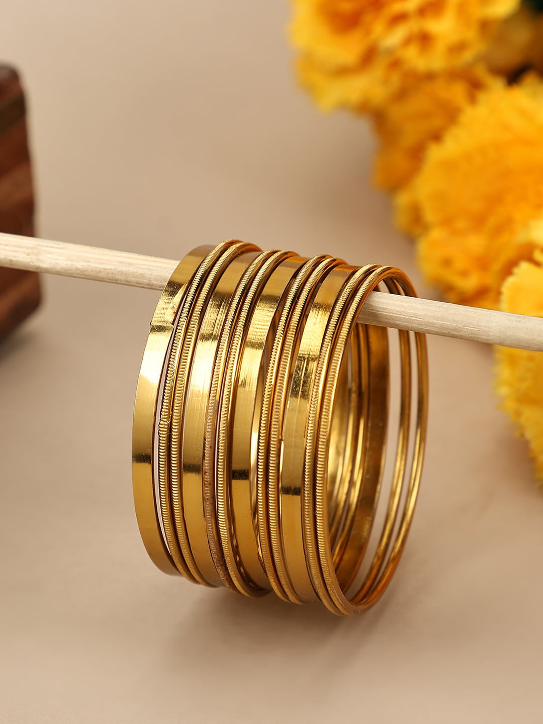

ANIKAS CREATION Set Of 12 Gold-Plated Bangles