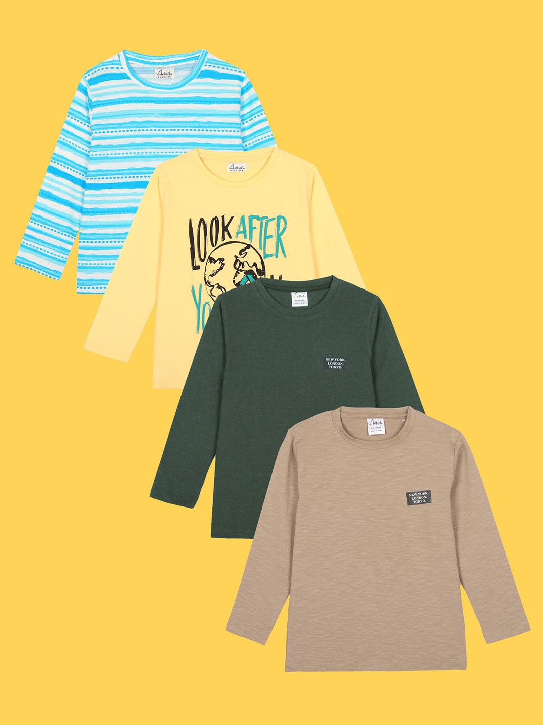 

Anthrilo Boys Pack Of 4 Cotton Regular T-shirt, Beige
