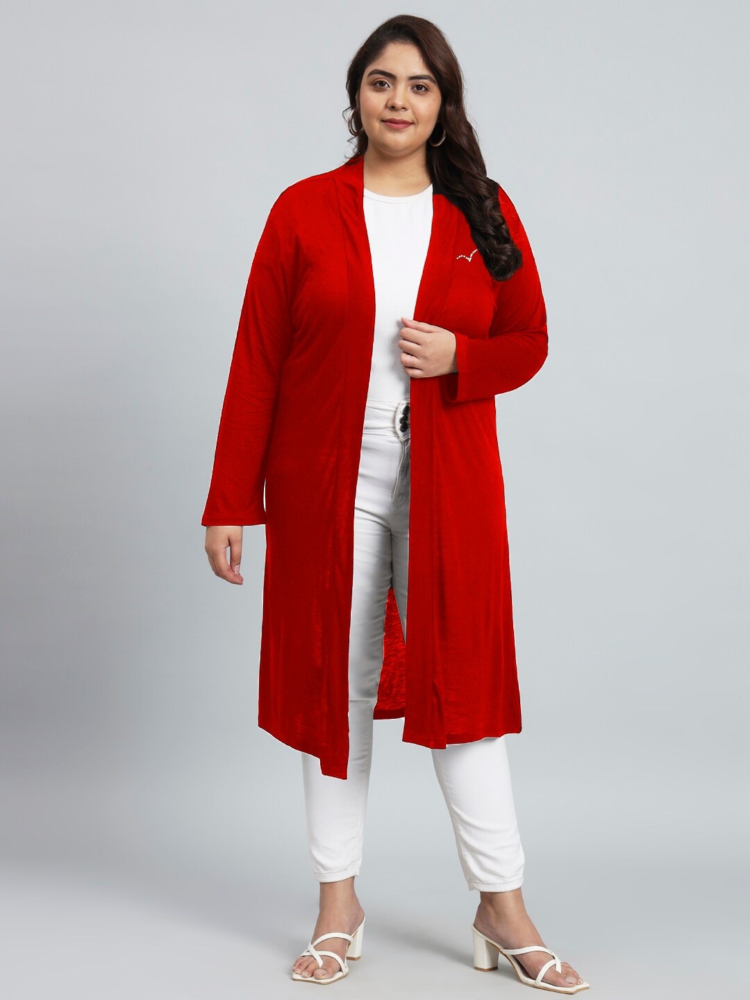 

urSense Open Front Longline Pure Cotton Shrug, Red