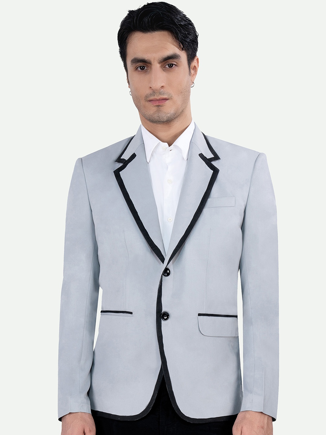 

FRENCH CROWN Peaked Lapel Long Sleeves Single-Breasted Formal Blazer, Grey