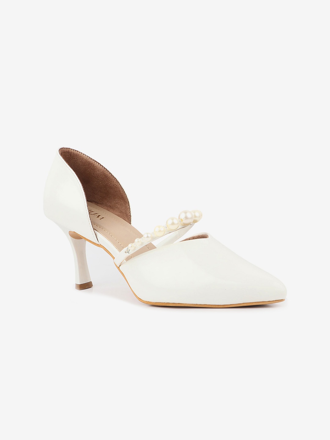 

AXIUM Pointed Toe Embellished Party Slim Pumps, White
