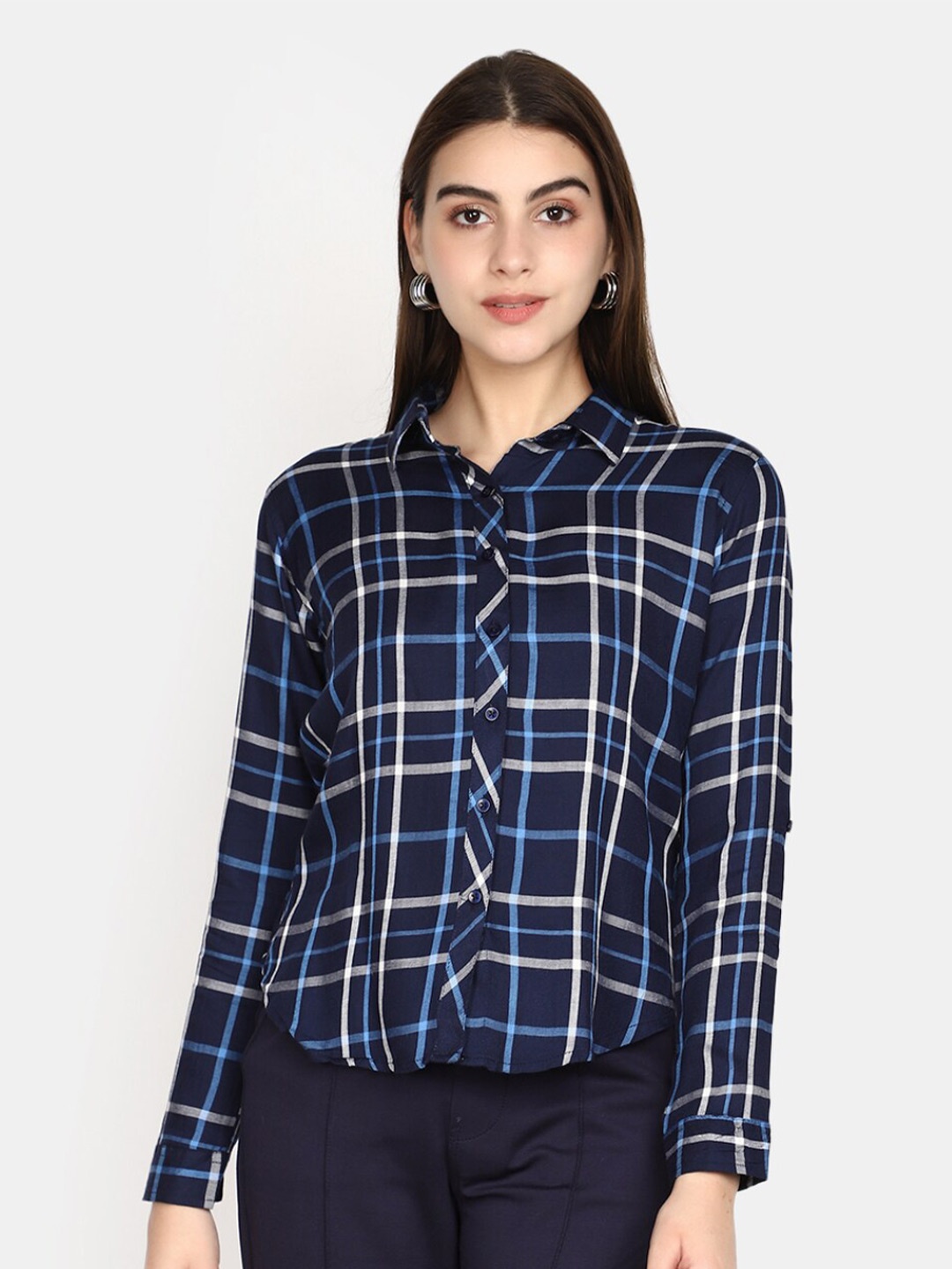 

V-Mart Tartan Checks Cotton Casual Shirt, Blue