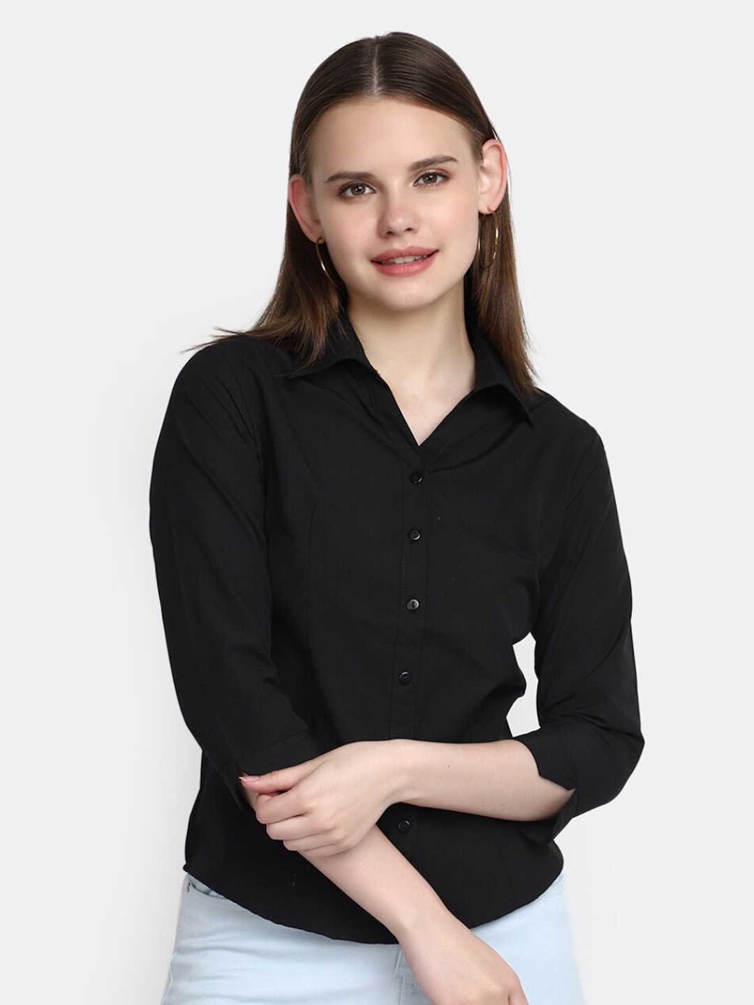 

V-Mart Opaque Regular Fit Cotton Casual Shirt, Black