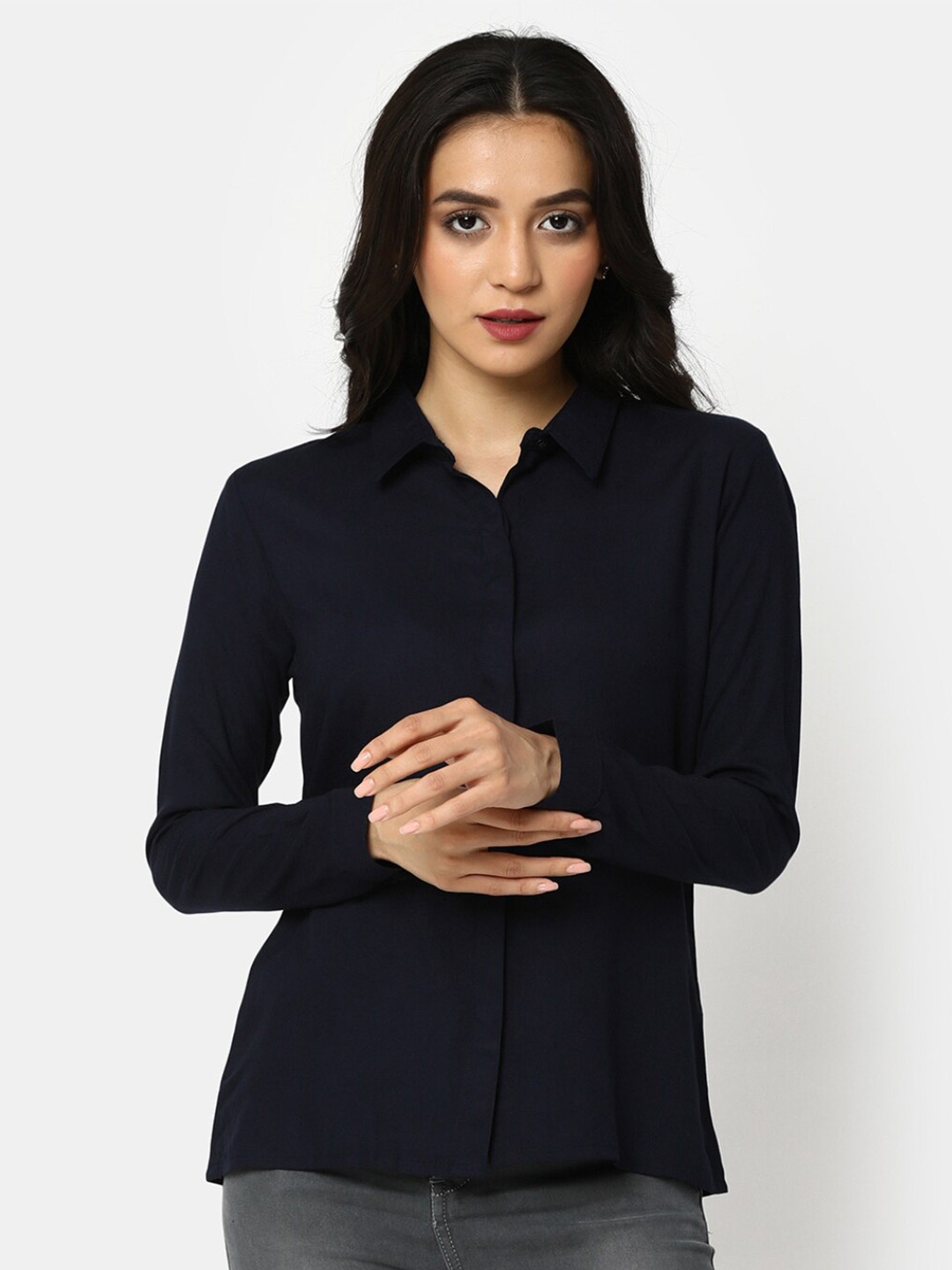 

V-Mart Spread Collar Opaque Casual Shirt, Navy blue