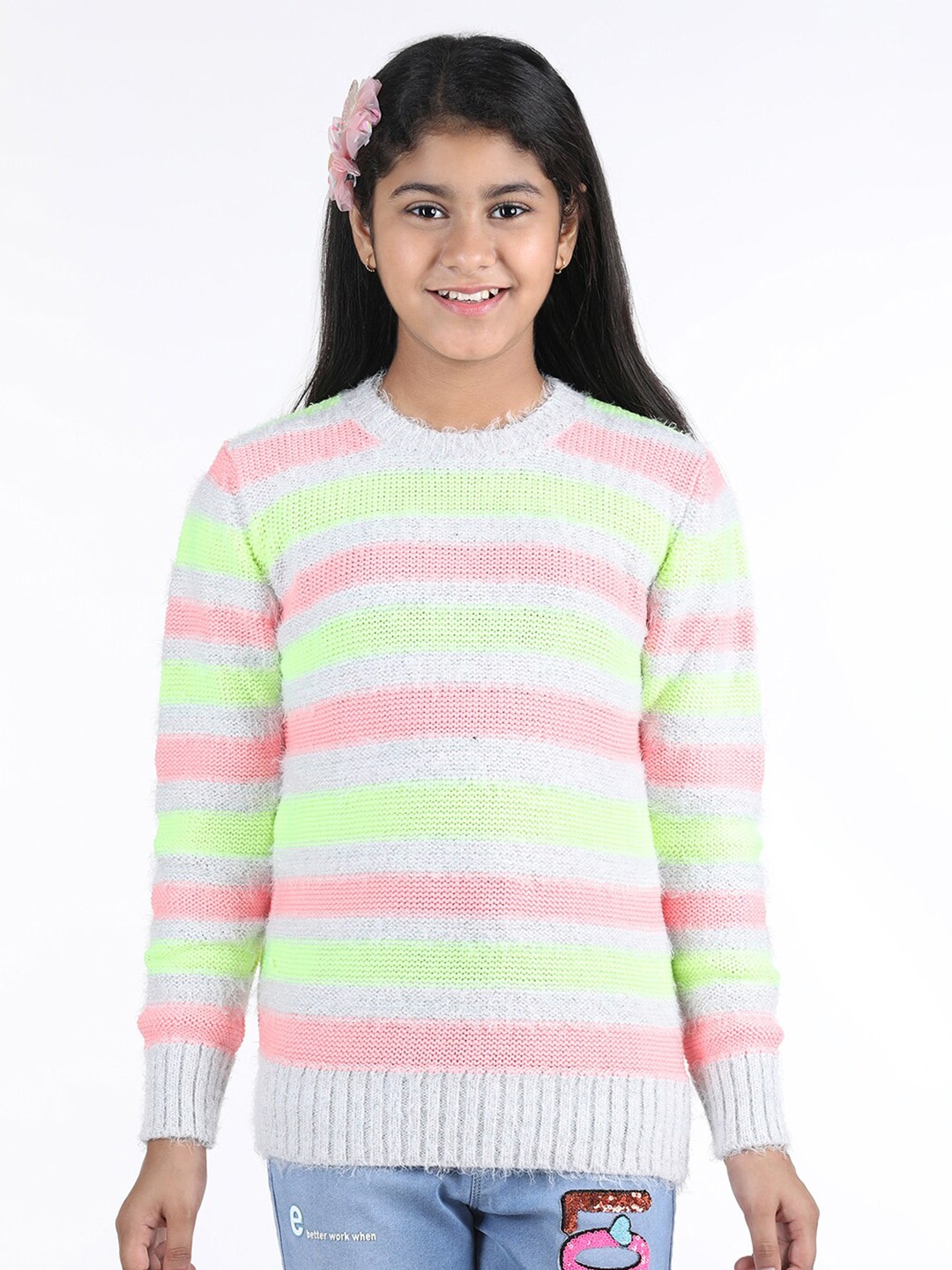 

Wingsfield Girls Striped Acrylic Pullover Sweater, Green