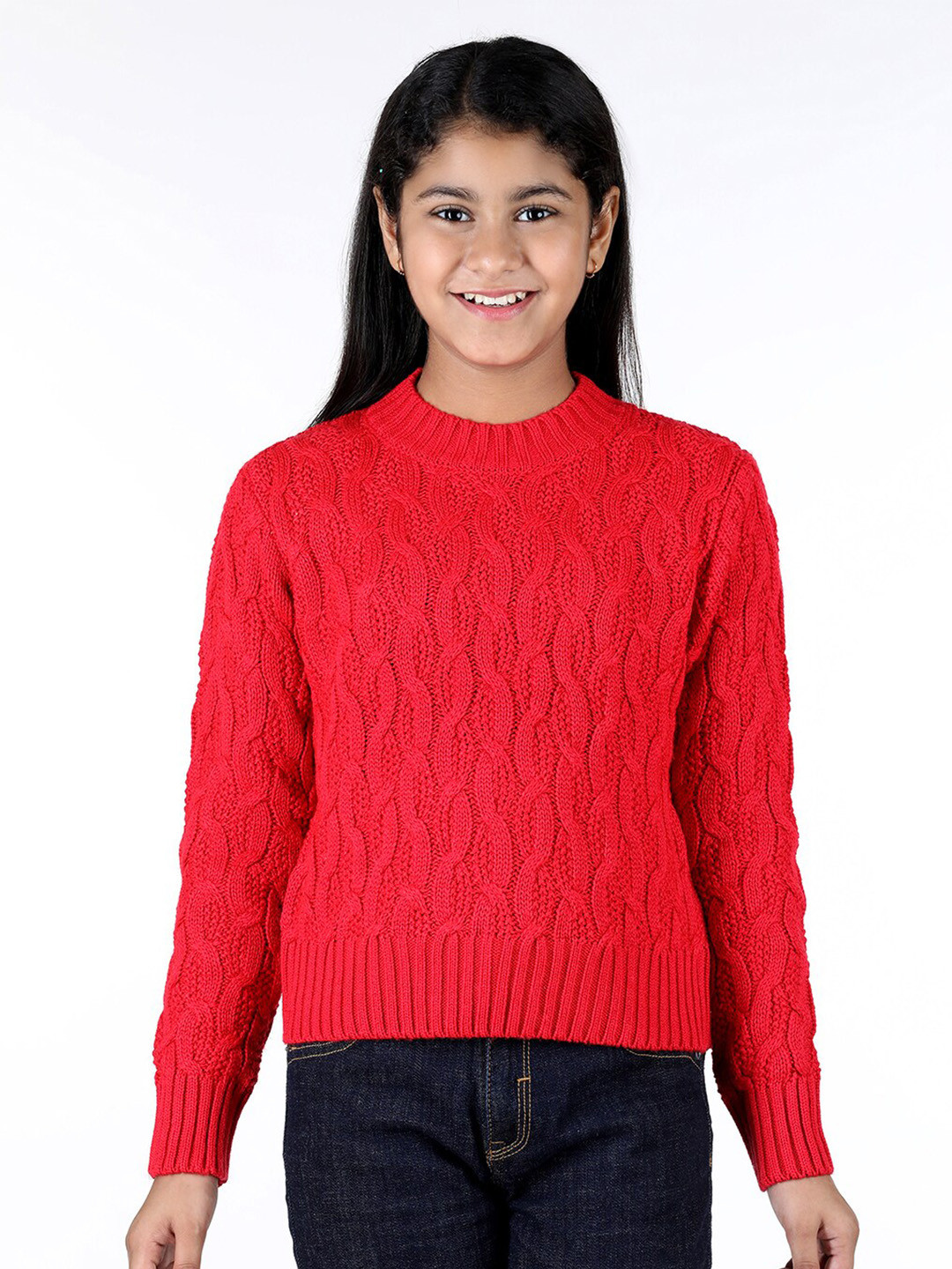 

Wingsfield Girls Cable Knit Acrylic Pullover Sweaters, Red
