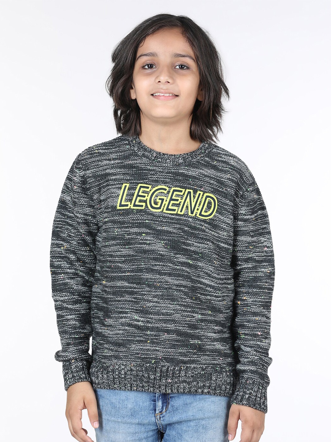 

Wingsfield Boys Typography Embroidered Acrylic Pullover Sweater, Charcoal