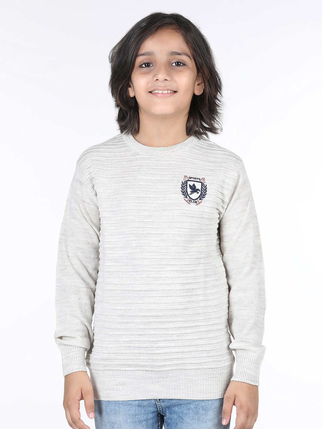 

Wingsfield Boys Round Neck Acrylic Pullover, White