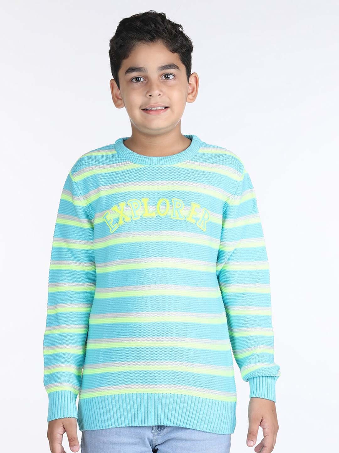 

Wingsfield Boys Striped Acrylic Pullover With Embroidered Detail, Blue