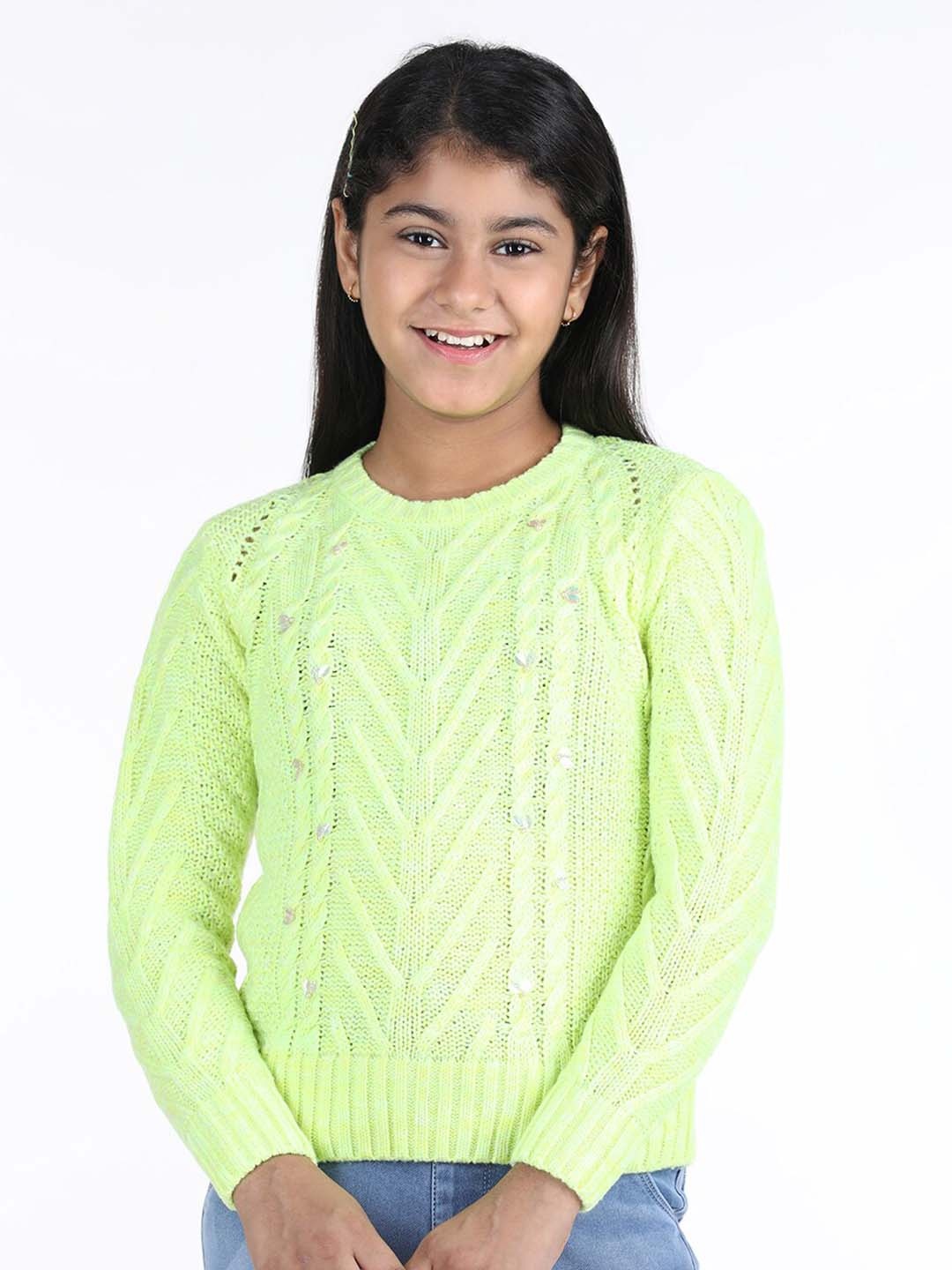 

Wingsfield Girls Self Design Cable Knit Acrylic Pullover, Green