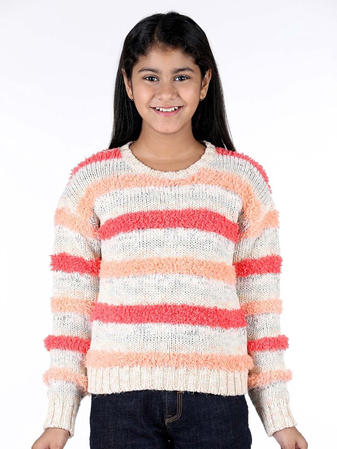 

Wingsfield Girls Self Designed Fuzzy Detailed Acrylic Pullover, Grey