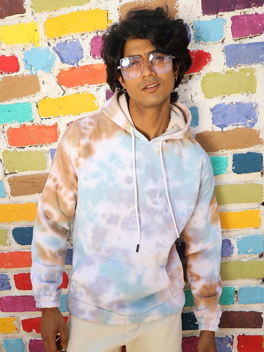 

Campus Sutra Blue Tie & Dyed Hooded Cotton Sweatshirt