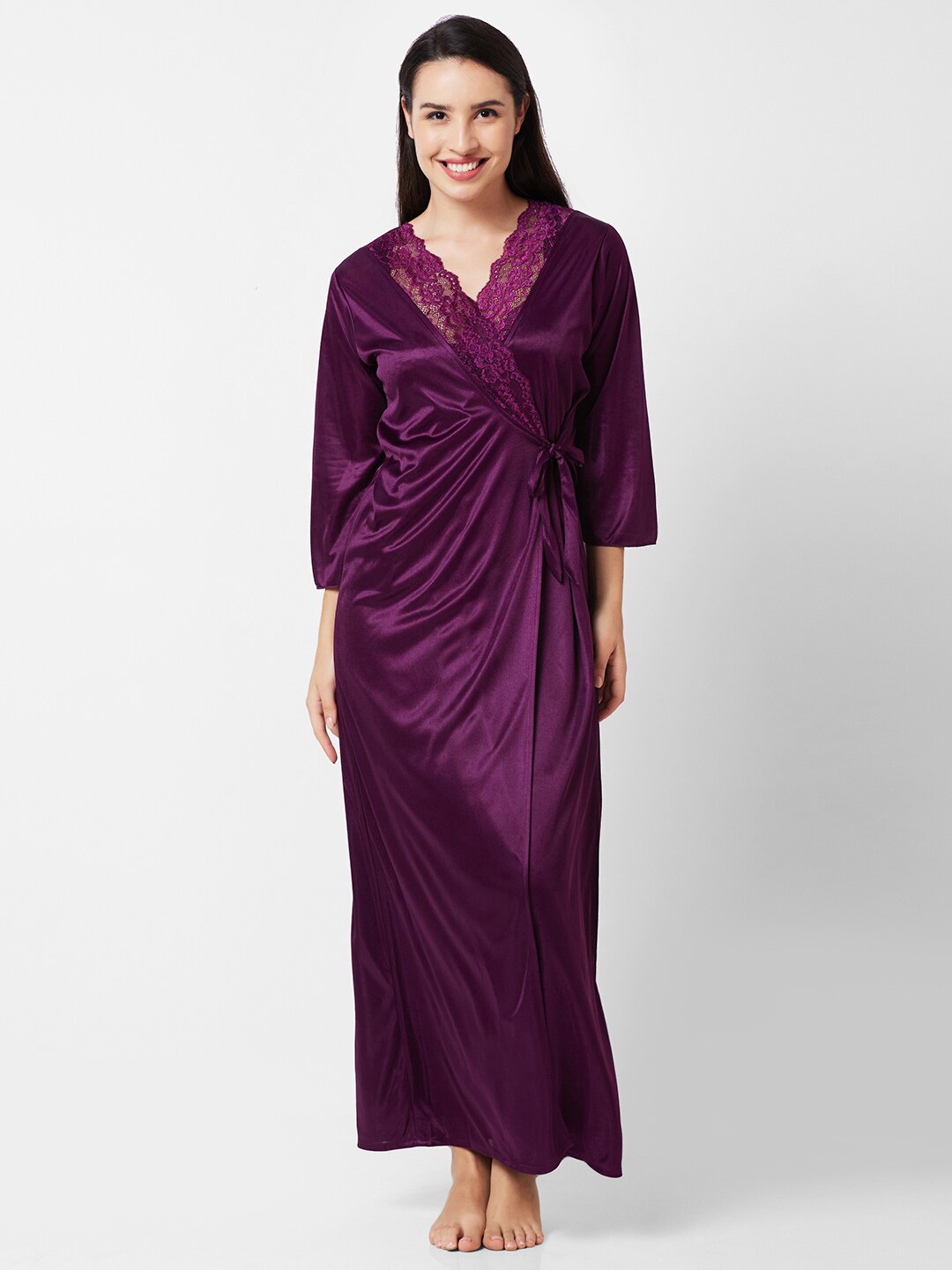 

NOIRA Lace Inserted Maxi Nightdress With Robe, Purple