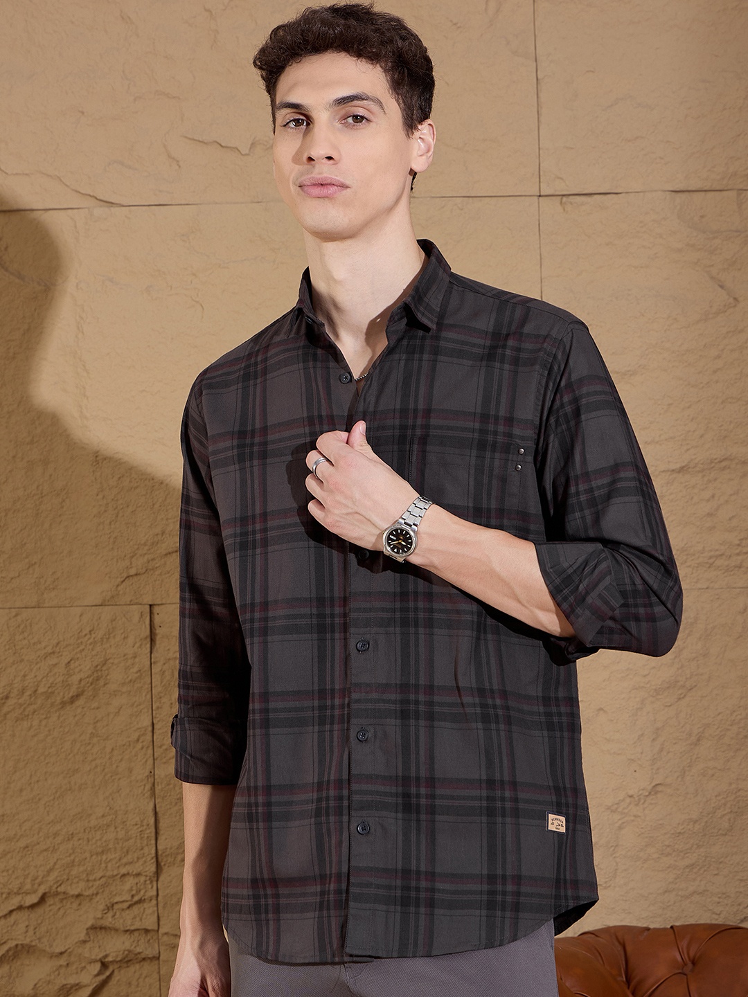 

DENNISON Smart Opaque Tartan Checked Casual Shirt, Grey