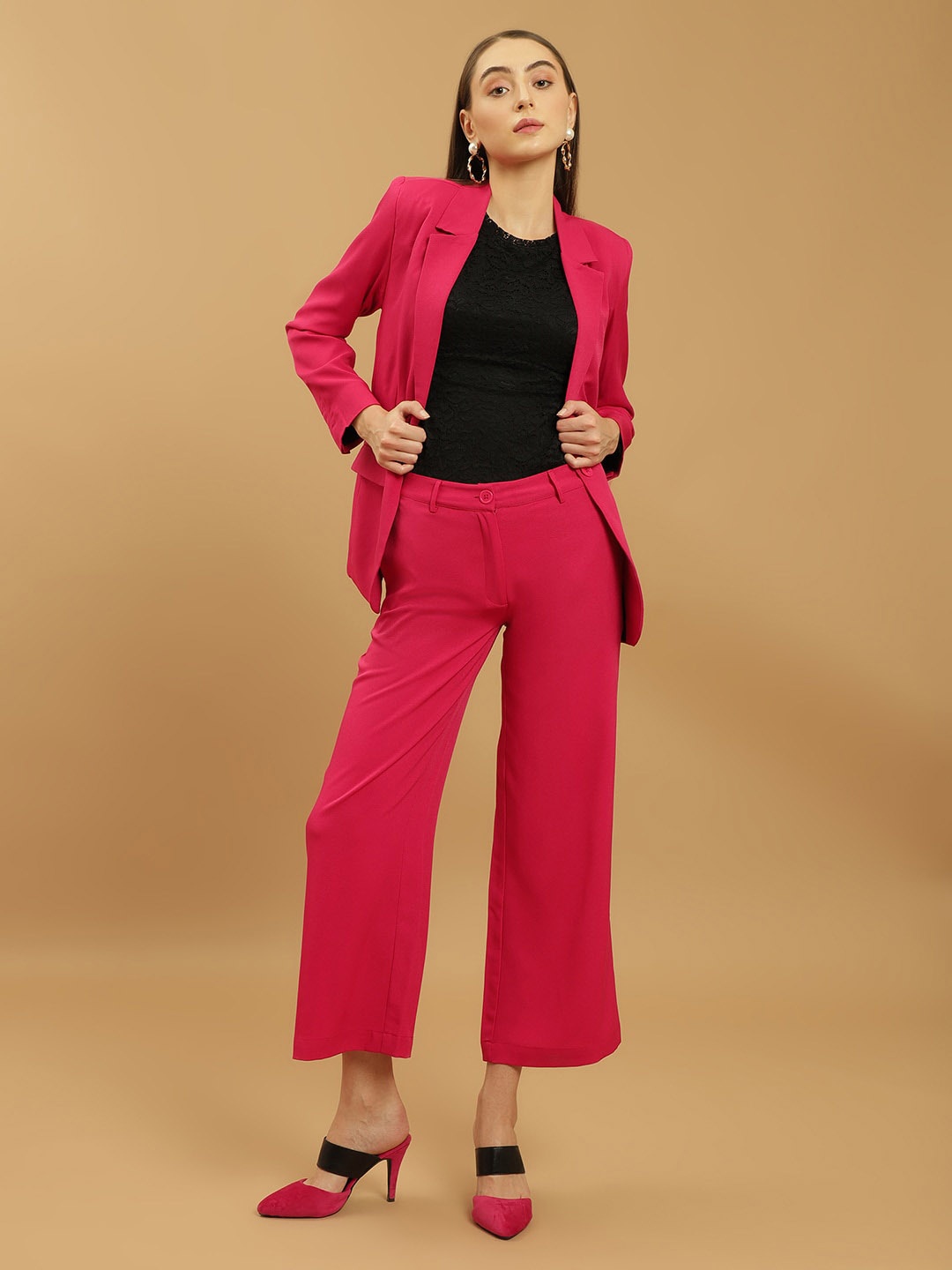 

Beatnik Peaked Lapel Single Breasted Two Pieces Suits, Fuchsia