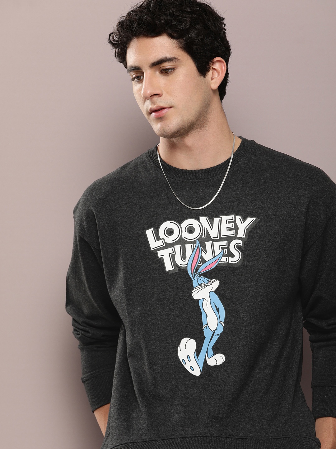 

Kook N Keech Men Looney Tunes Printed Sweatshirt, Charcoal