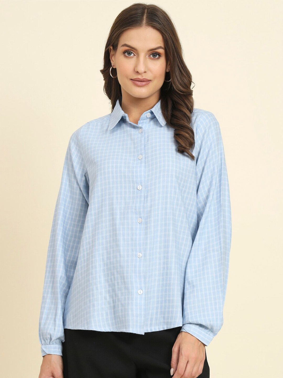 

HERE&NOW Gingham Checks Cotton Casual Shirt, Blue