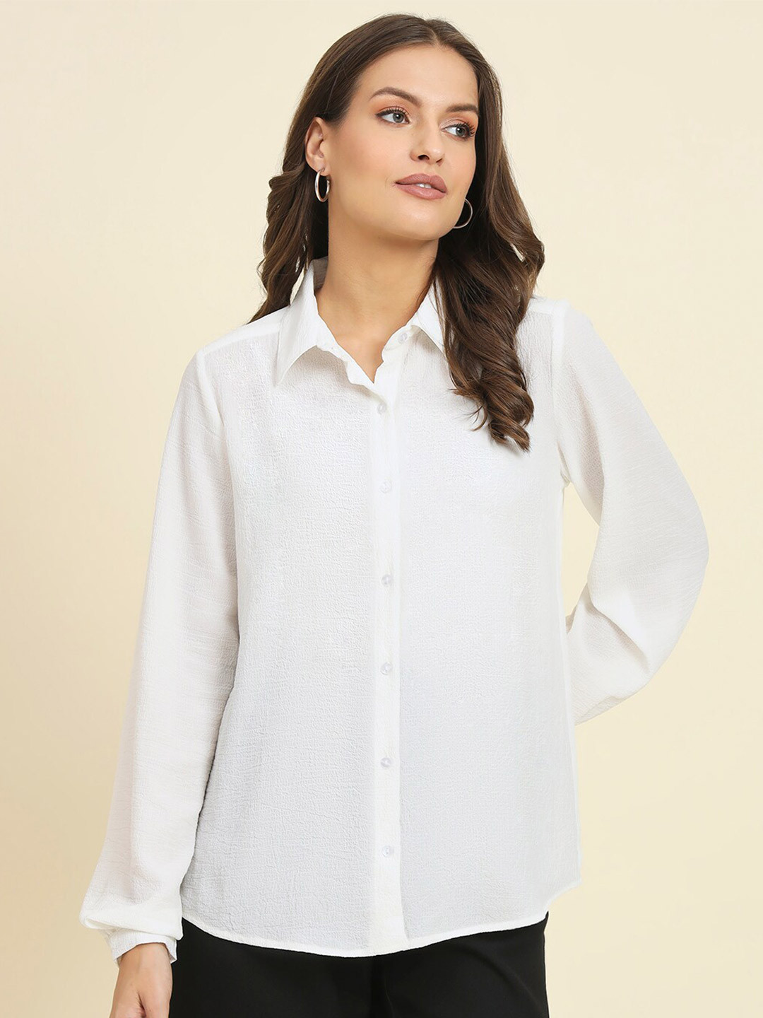 

HERE&NOW Spread Collar Casual Shirt, White