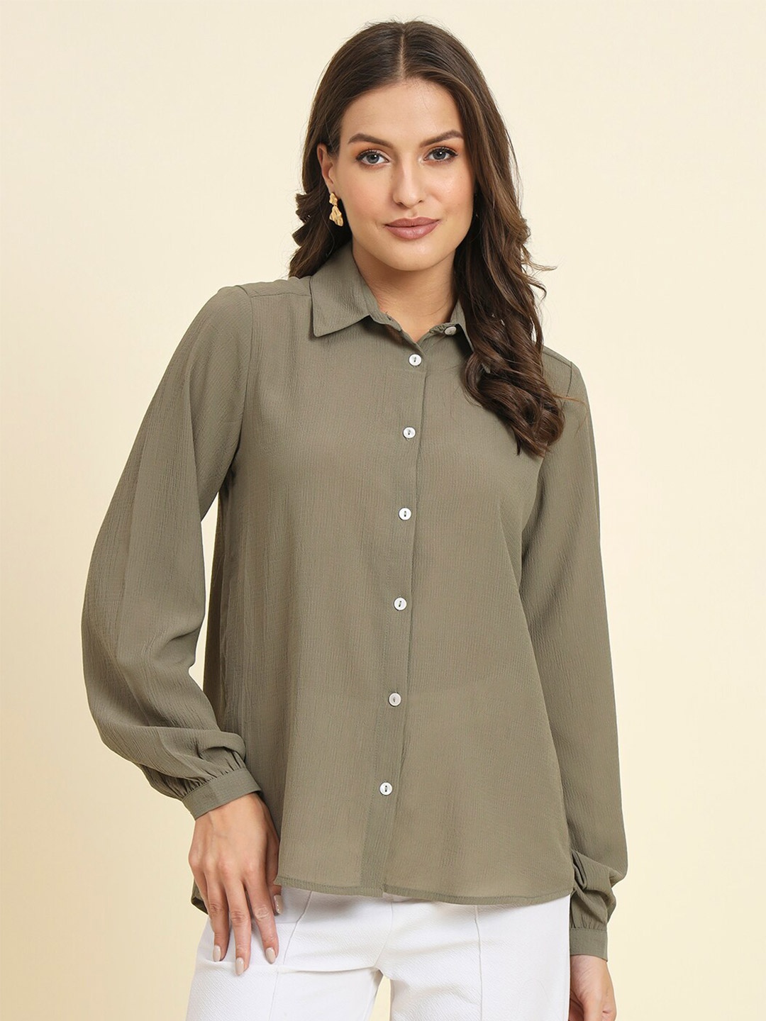 

HERE&NOW Spread Collar Opaque Casual Shirt, Olive