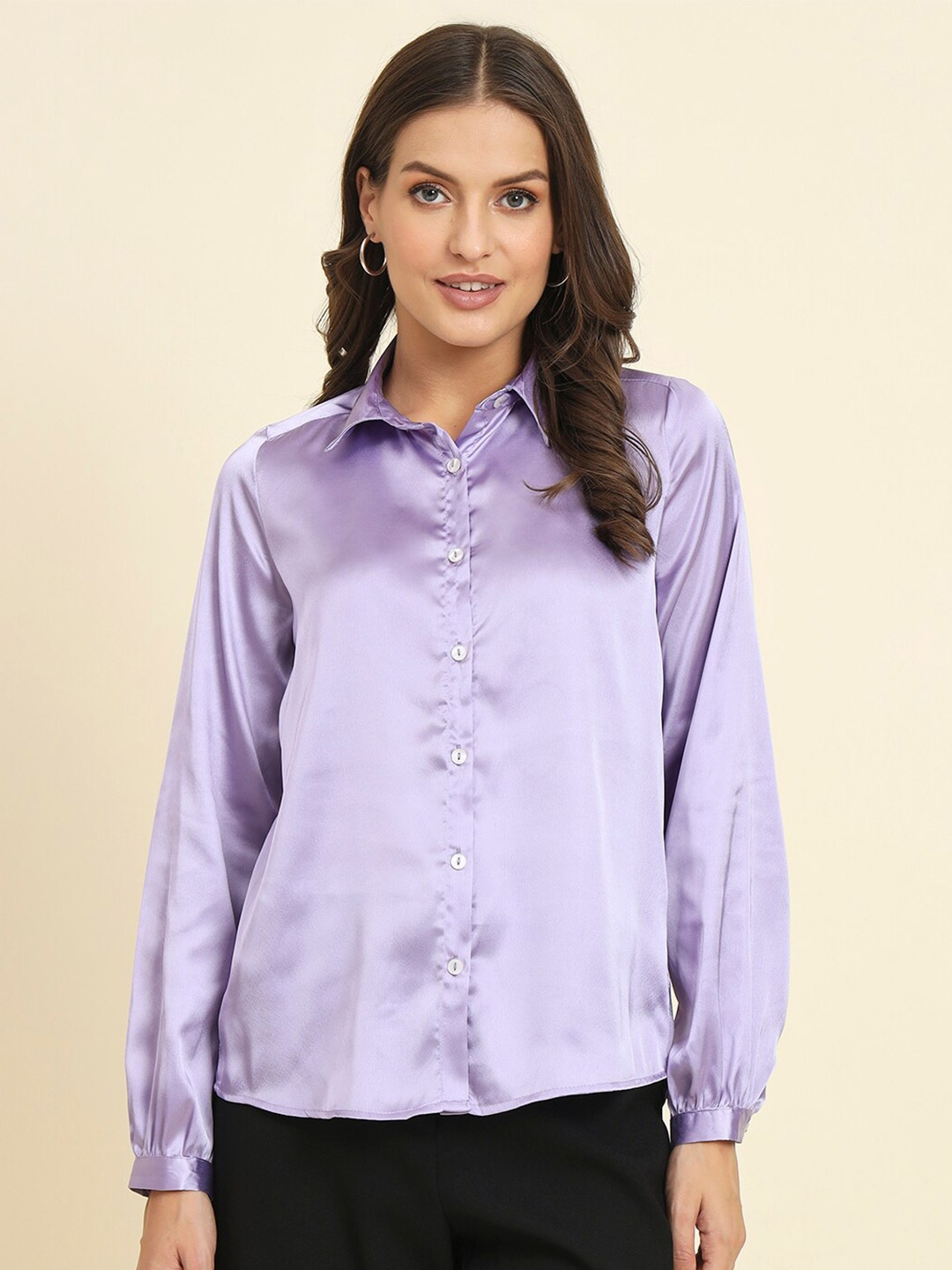 

HERE&NOW Opaque Satin Casual Shirt, Purple