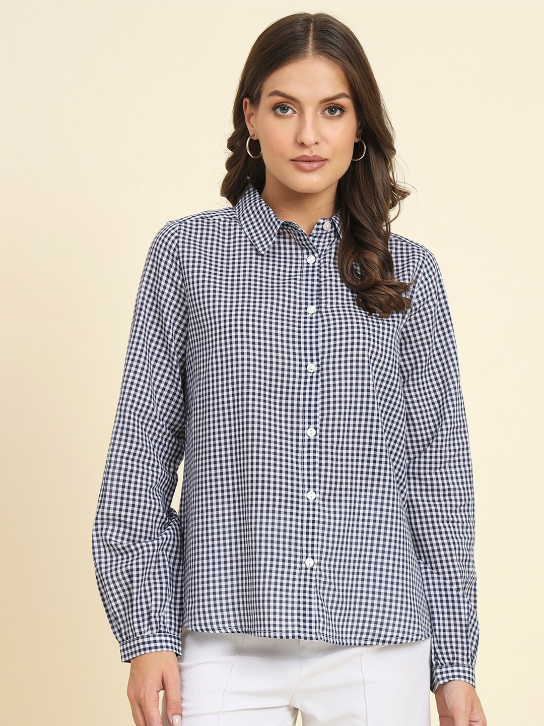 

HERE&NOW Navy Blue Checked Cotton Casual Shirt