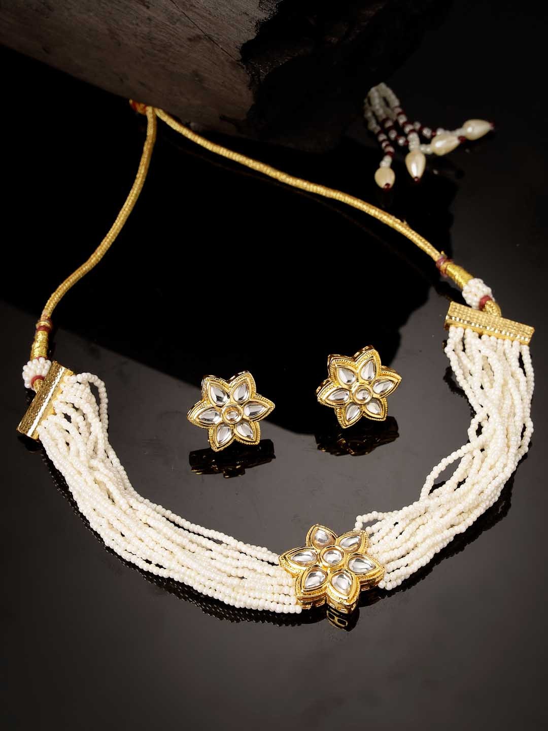 

ADIVA Gold-Plated Kundan-Studded & Beaded Jewellery Set