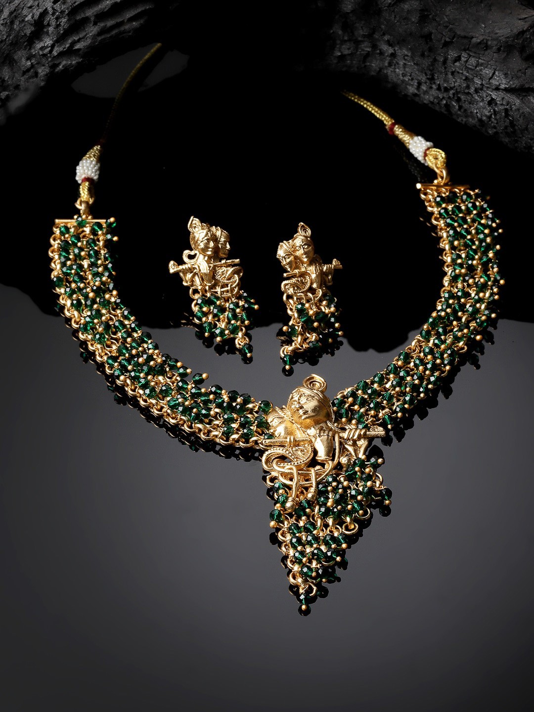 

ADIVA Gold-Plated Beads Radha Krishna Necklace and Earrings