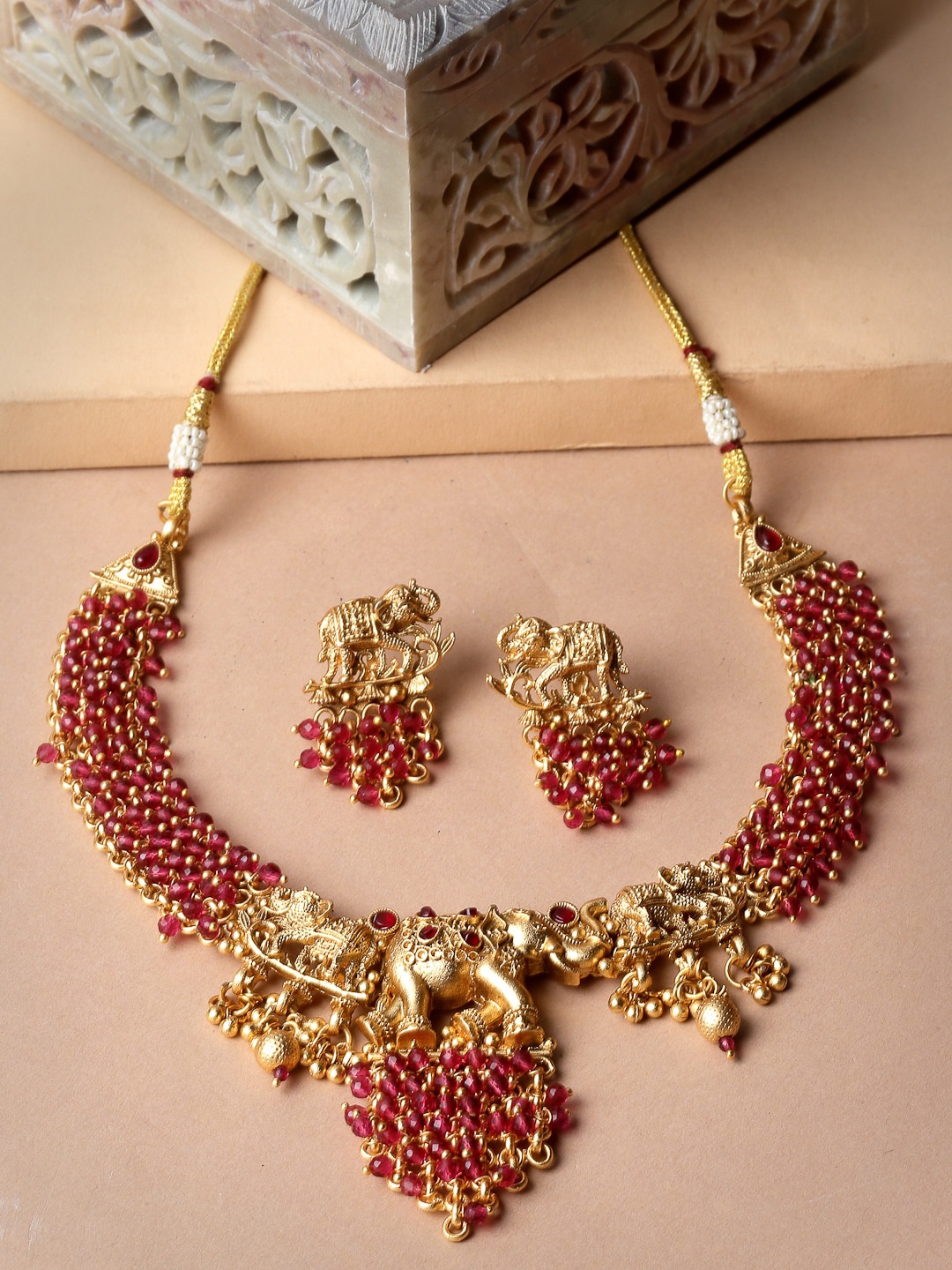 

ADIVA Gold-Plated Beaded Elephant Shaped Jewellery Set