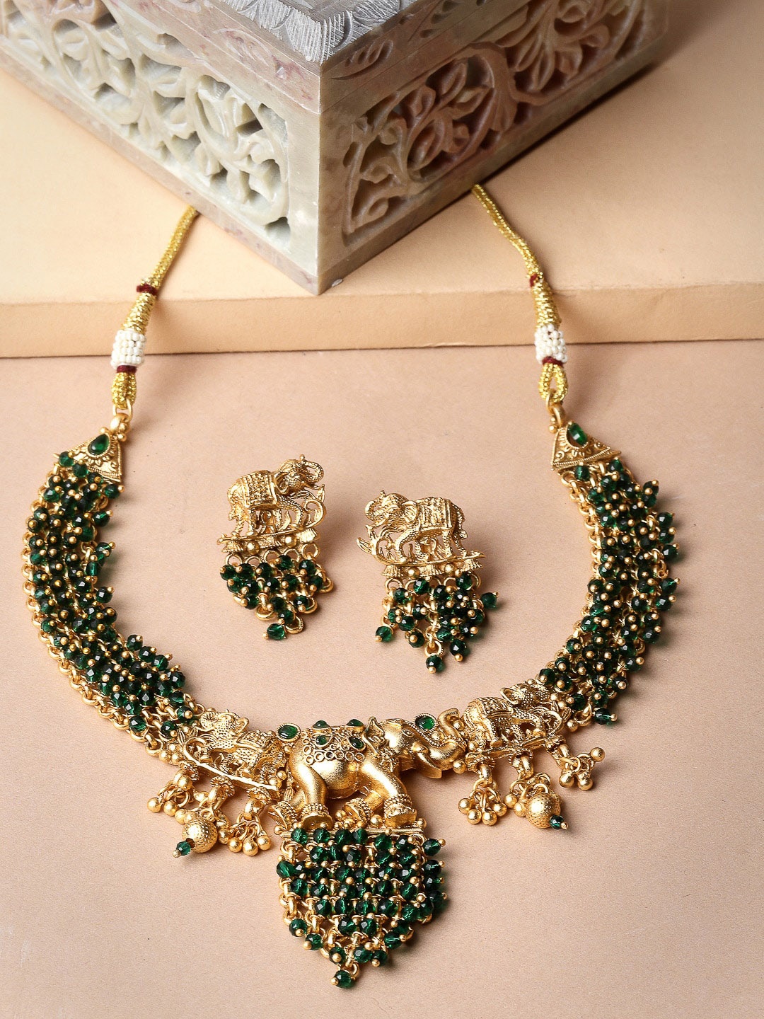 

ADIVA Gold-Plated Beaded Elephant Shaped Jewellery Set