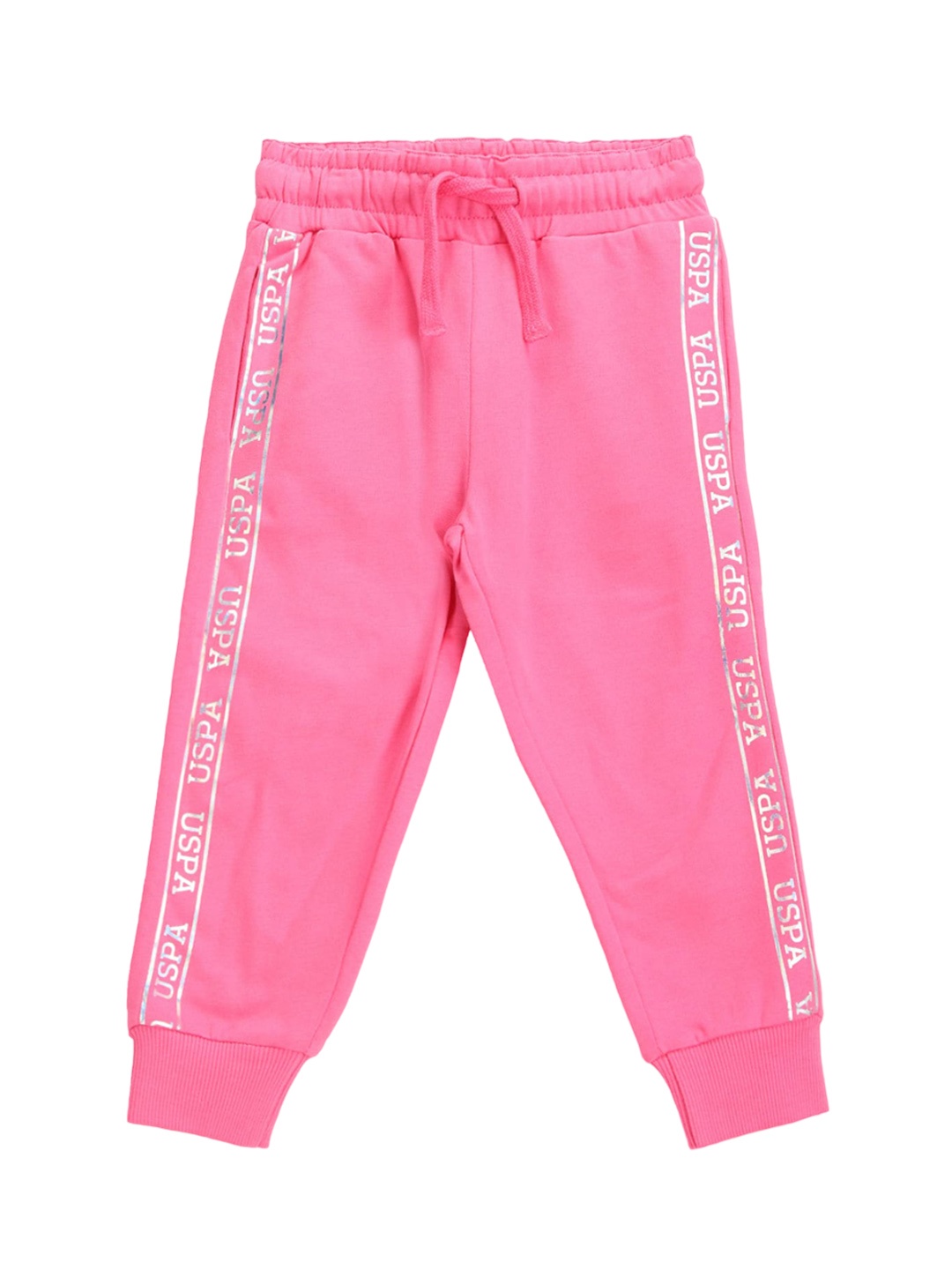 

U.S. Polo Assn. Kids Girls Mid-Rise Pure Cotton Joggers, Pink