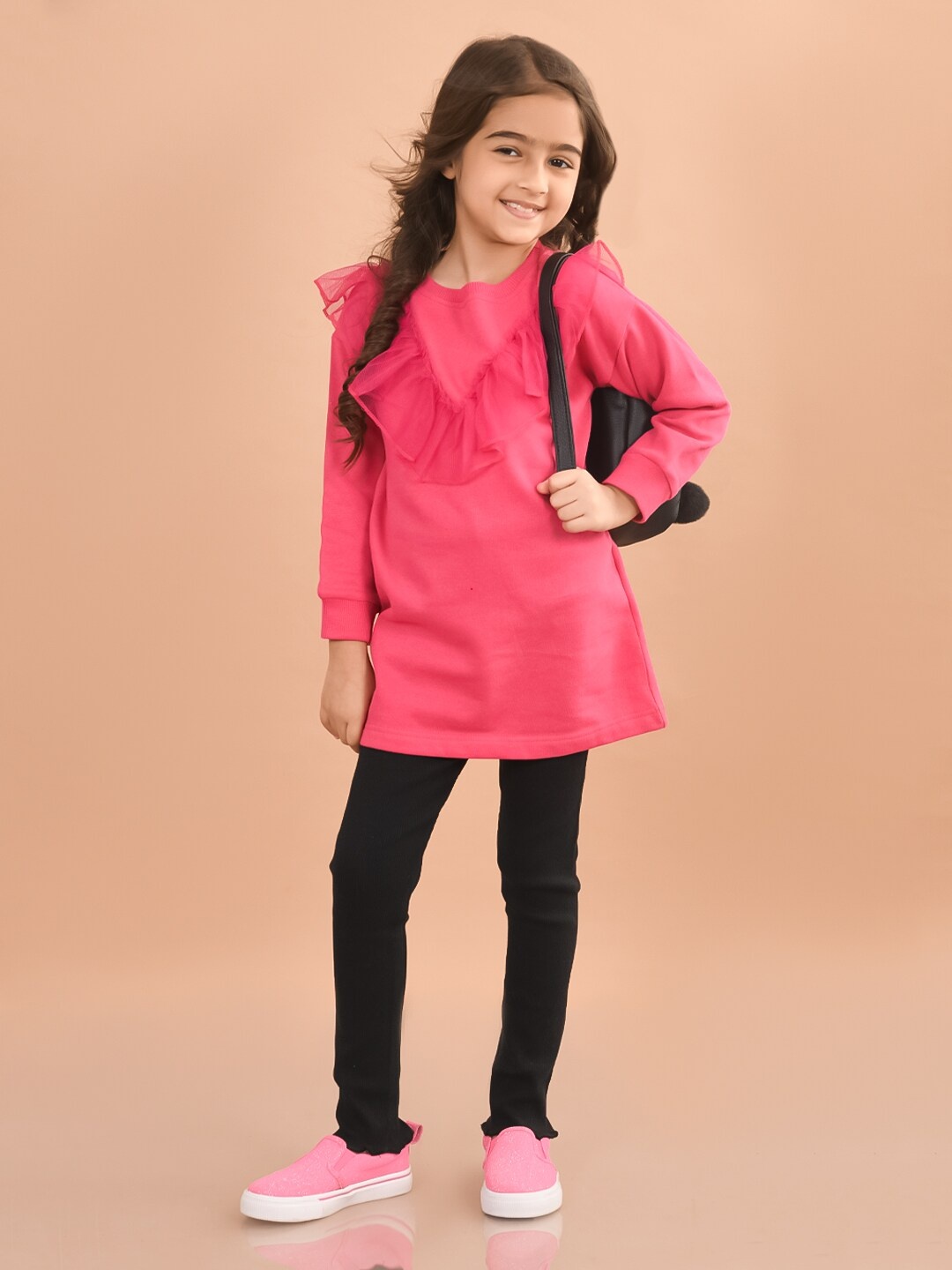 

LilPicks Girls Round Neck Top With Leggings, Pink