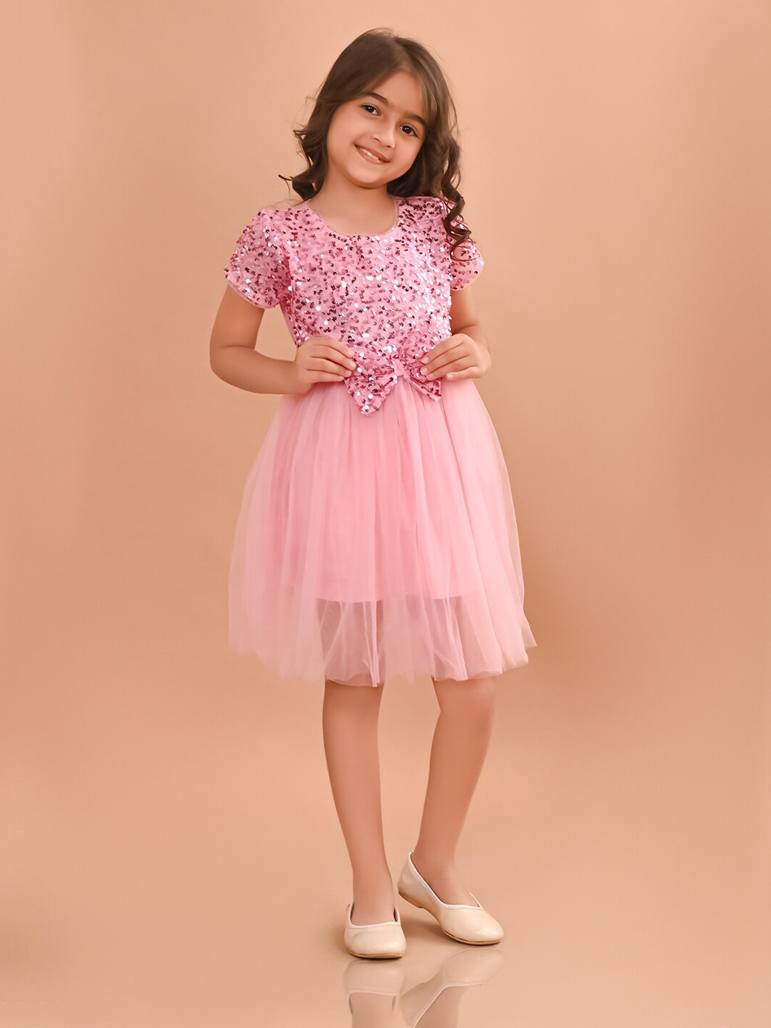 

LilPicks Girls Embellished Sequined Fit & Flare Dress, Pink